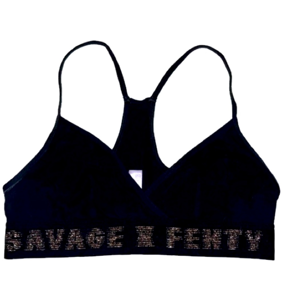 Savage X Fenty Medium Black Logo Bralette Workout Sports Bra size medium